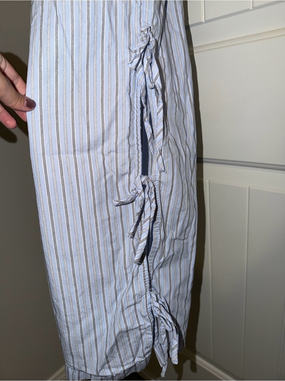 wild fable Light Blue Striped Midi Skirt with Side Tie Detail